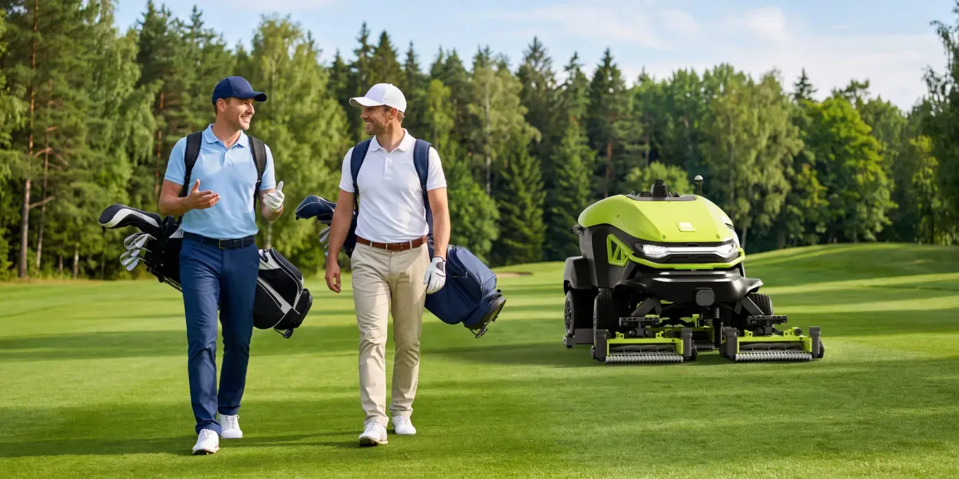 Robot tondeuse hélicoïdale Pudu GT7 sur un golf